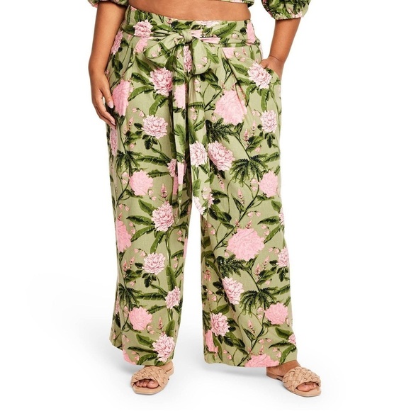 Agua Bendita Pants - Agua Bendita floral wide leg tie waist pants linen rayon target collab xl